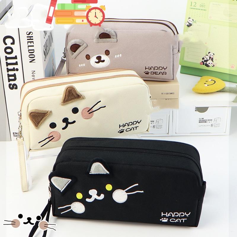 Милый пенал с изображением котенка из мультфильма для школьников, шикарный пенал с изображением милого кота, большая вместительная сумка для хранения канцелярских принадлежностей, сумка для школы