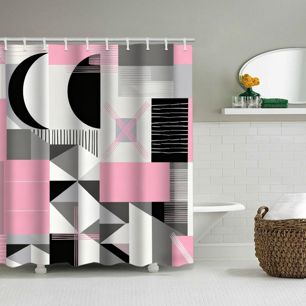 1/4 Geometric grid  print shower Curtains, Toilet Seat Decoration, Shower Curtain with Carpet and Toilet Lid, 70.8x70.8 inch