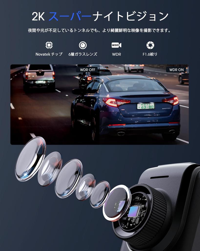 Compact Dashcam with Front WiFi, Smartphone Connectivity, 2K 1440P, External GPS Module Support