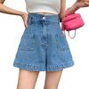 Женские джинсовые шорты с высокой талией, эластичные свободные джинсовые шорты, повседневные широкие летние шорты с карманами