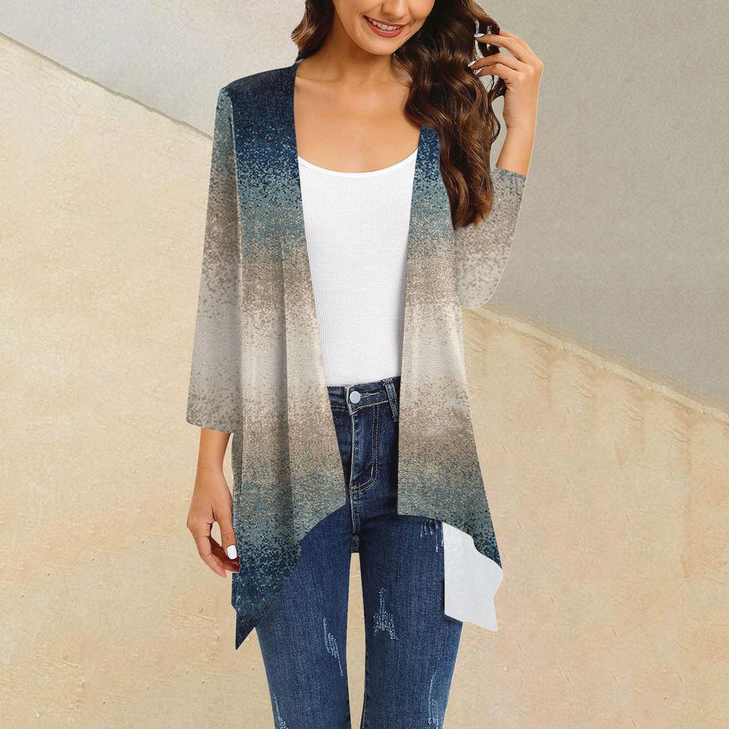 Женский кардиган неправильной формы с принтом, рукавами три четверти и карманной курткой