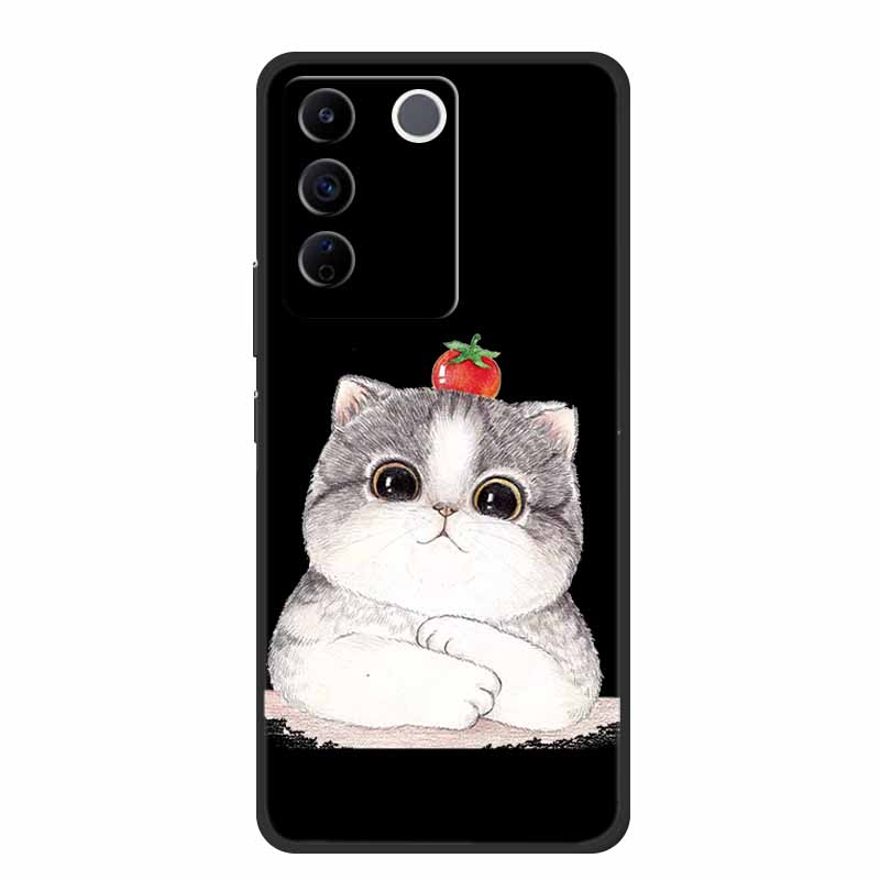Чехол для Vivo V27e Милый Мультяшный Кот Черный Силиконовый Мягкий Чехол для Телефона Для Vivo V27 Pro V27e Задняя Крышка Чехлы V 27 e Pro Funda Coque