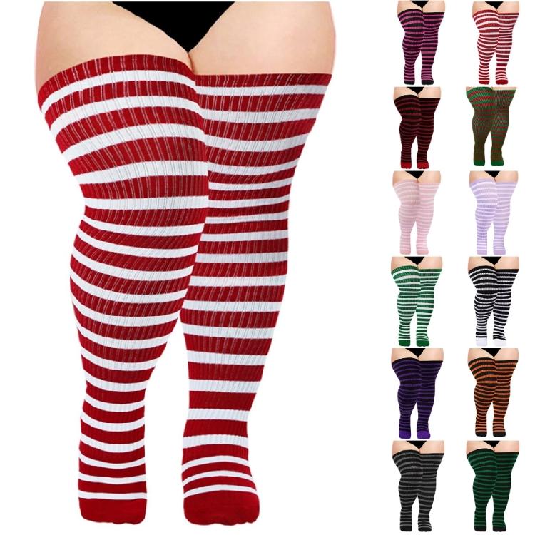 Хэллоуин Рождество Полосатые Вязаные Чулки до Бедра для Женщин с Полными Бедрами Выше Колена Супер Эластичные Чулки