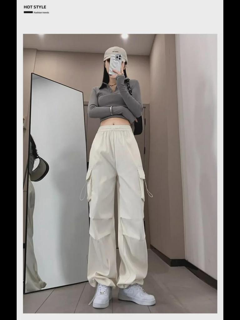 Women's High-Waist Gray Wide-Leg Casual Sports Pants - Spring/Autumn 2023 Collection