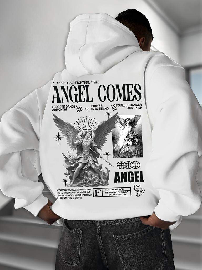 Худи с принтом Ангел Акция Мужская Осень Зима Повседневная Мода Свитшот с длинным рукавом Повседневная уличная одежда