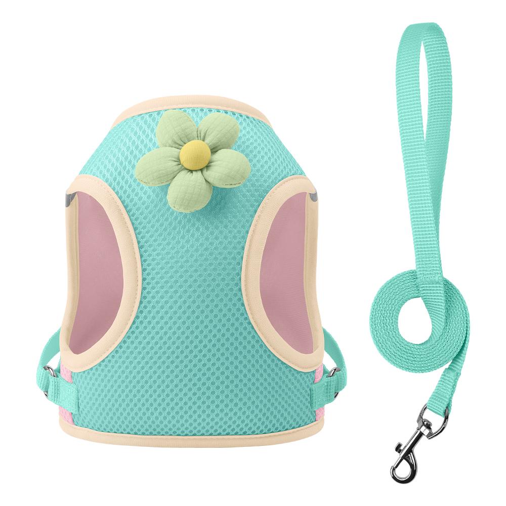 Двухцветный комплект поводков для кошек и собак, летний комплект, светоотражающие дышащие нагрудные ремни для маленьких собак и кошек, аксессуары для домашних животных