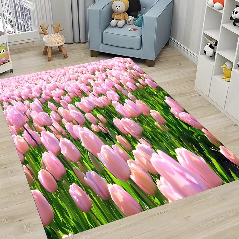 Красивый ковер с 3D-печатью тюльпанов для гостиной спальни Alfombra Противоскользящий мягкий ковер для зоны Диванный коврик Домашний коврик Декор Tapete