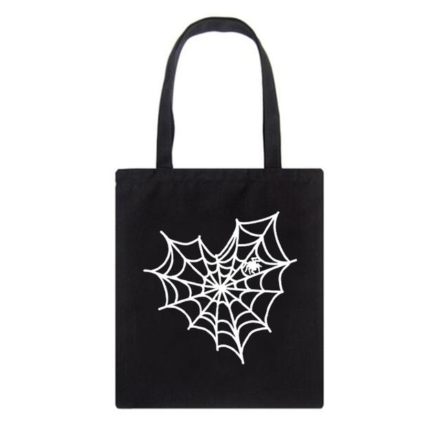 Черная готическая аниме холщовая сумка с принтом черепа и костей, повседневная сумка Ulzzang большой емкости Kawaii, женская сумка на плечо в стиле панк, хип-хоп, сумка-шоппер