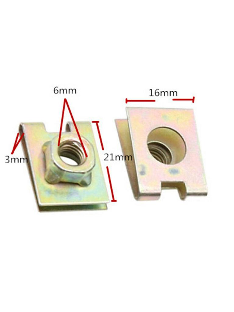 10Pcs M6 6mm Metal U-Type Plate Nut Speed Clips U-Clip Speed Nuts Fasteners Set