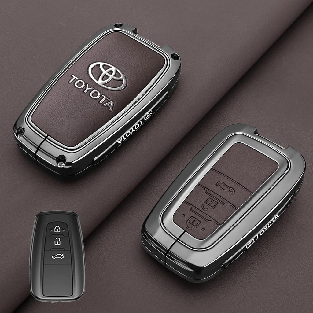 GQUL6 Zinc Alloy Leather Car Key Case Cover Shell for Toyota CHR Hilux Fortuner Land Cruiser 200 Camry Corolla Crown RAV4 Highland