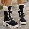 Модные теплые плюшевые женские зимние полусапоги на шнуровке, из искусственного меха, на платформе, ботильоны, женские утепленные хлопковые ботинки