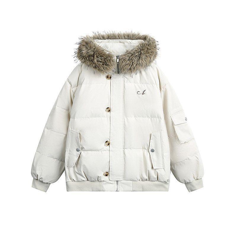 Fashion Korean Hooded Parka With Fur Trim Winter Thick Loose Warm Cotton Coat
