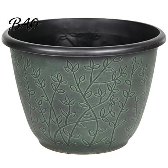 Garden Flower Pots with Trays 12 Inch Thickened for Outdoor Indoor, Plastic Leaf-Pattern Texture Large Planters Planter Drainage Hole & Saucer,