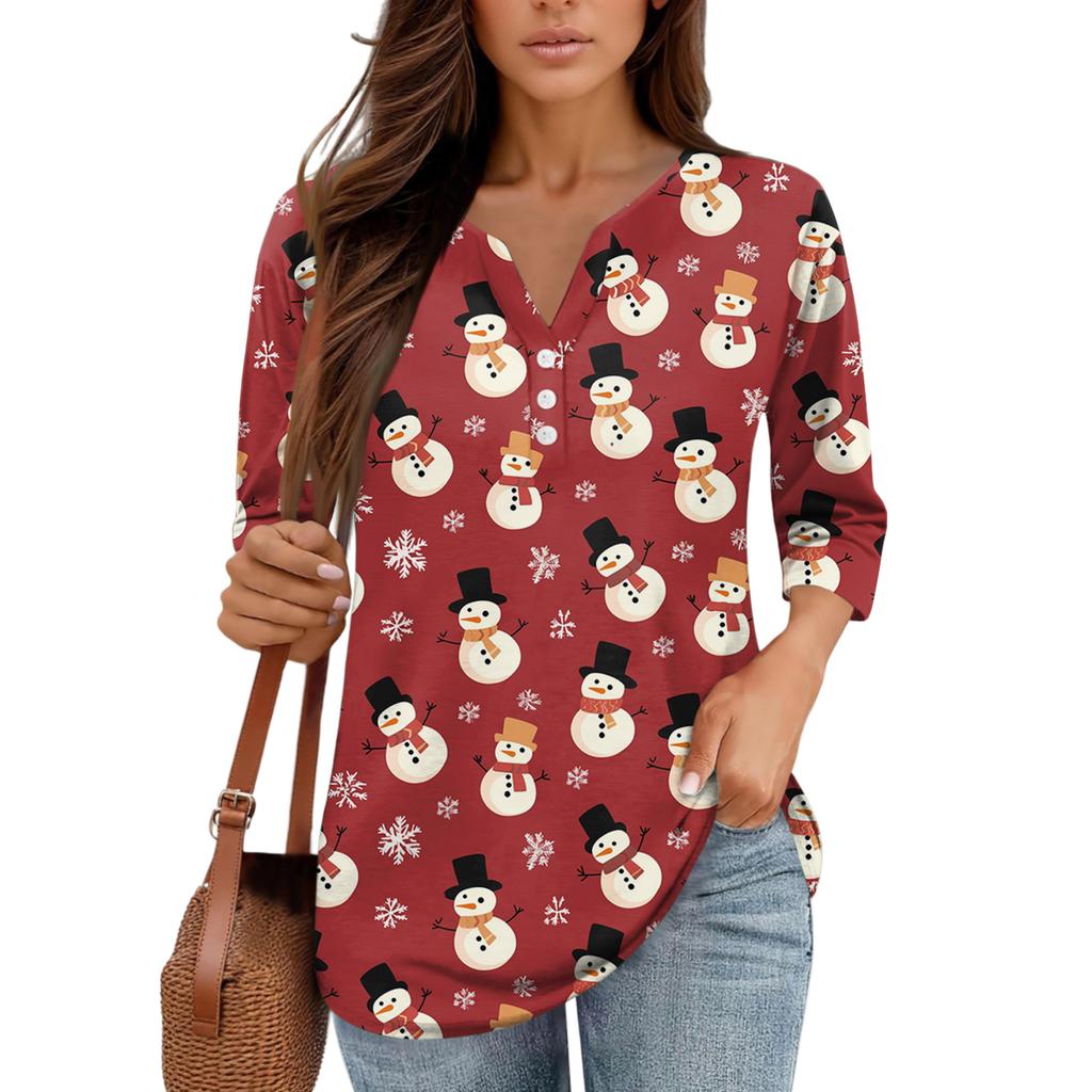 Рубашки с рукавом 3/4 для женщин, футболки с принтом, блузки, повседневные базовые топы больших размеров, пуловеры