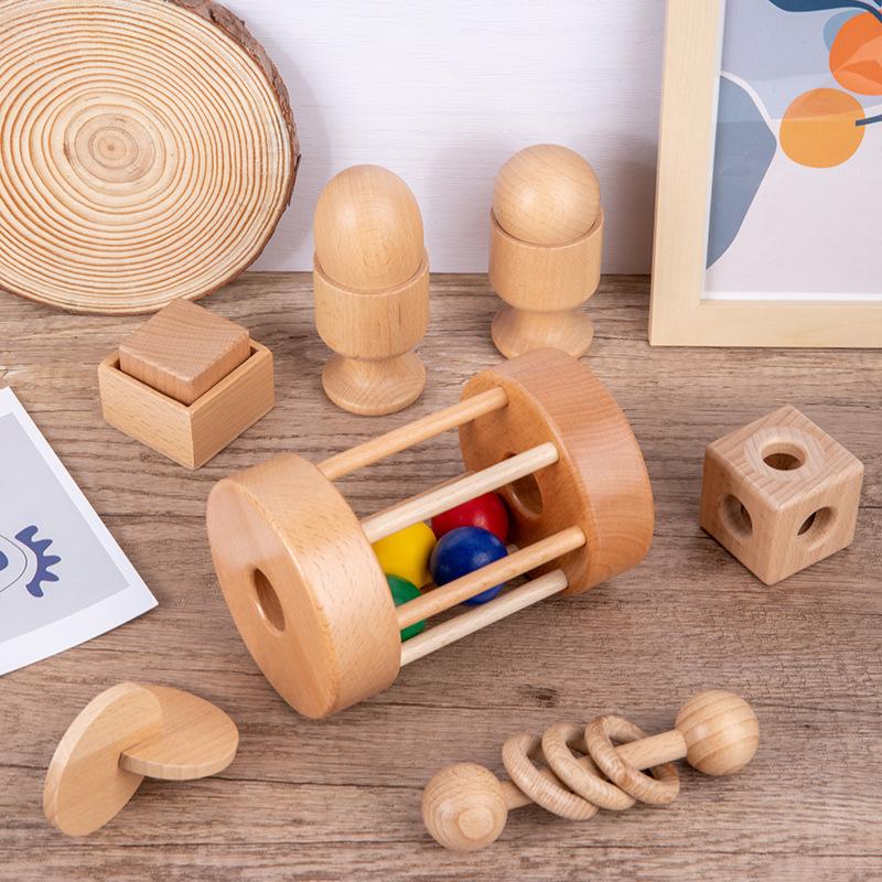 Montessori Enlightenment Early Education Toys For Infants And Toddlers Babies Can Chew Wooden Hand Rattles To Soothe And Grasp Educational Toys