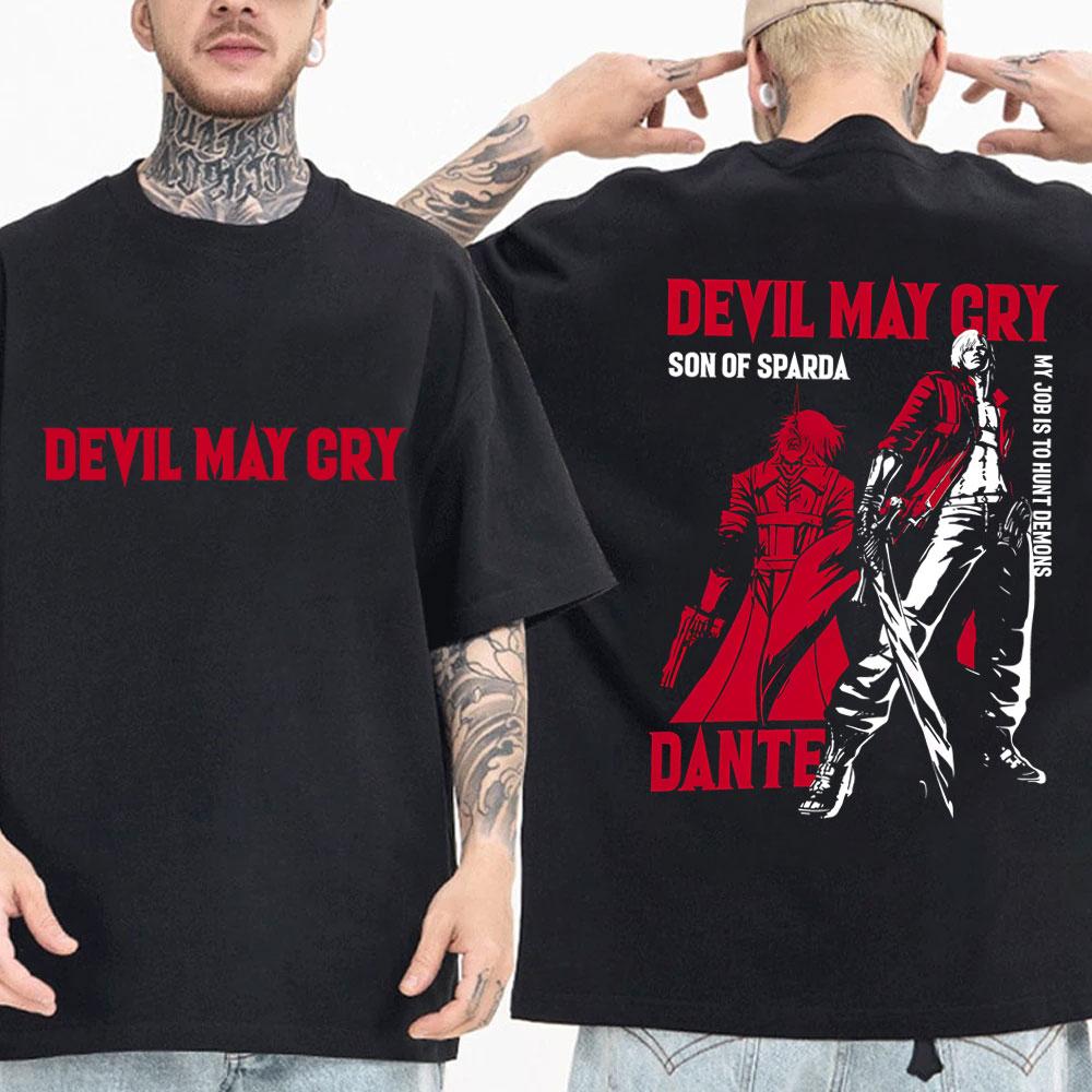 Аниме Devil May Cry Сын Спарды Данте Графическая футболка Мужчины Женщины Повседневная Хлопок Винтажная Футболка Мужская Мода Оверсайз Футболки