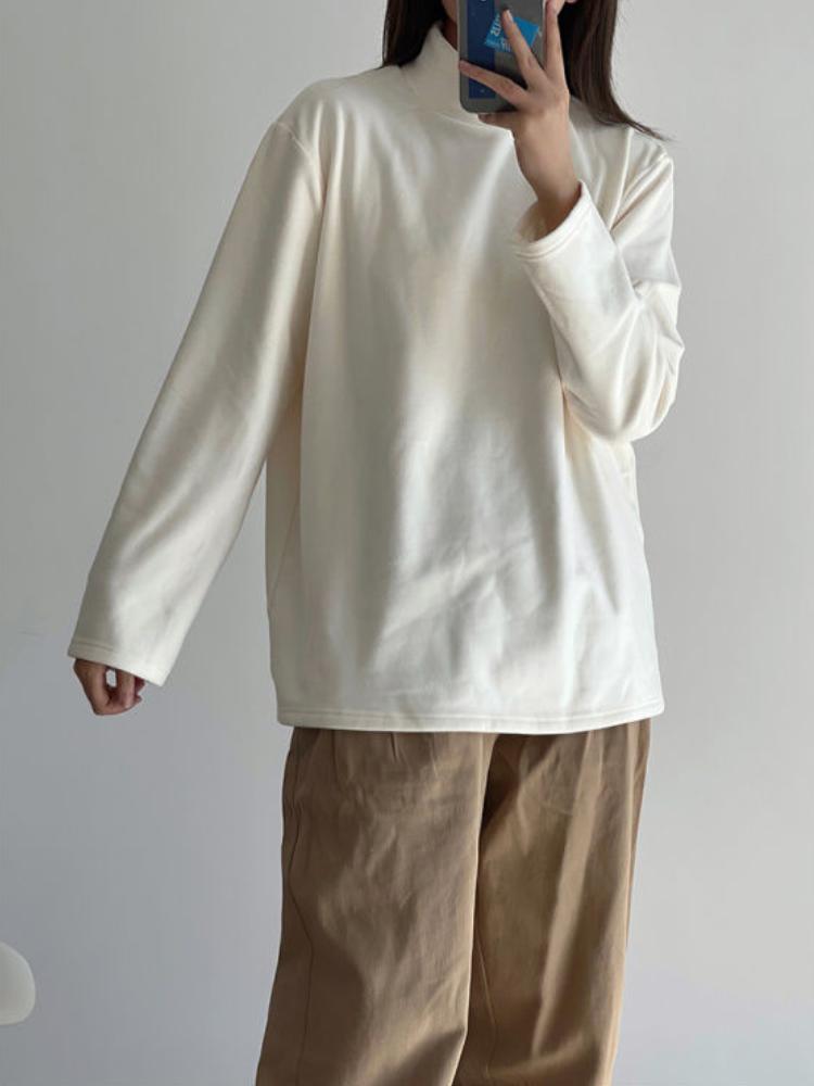 Bottoming Shirt Women Velvet Autumn Winter Turtleneck Long-sleeved T-shirt Thickened Casual Inner Warm Top Office Lady's Loose