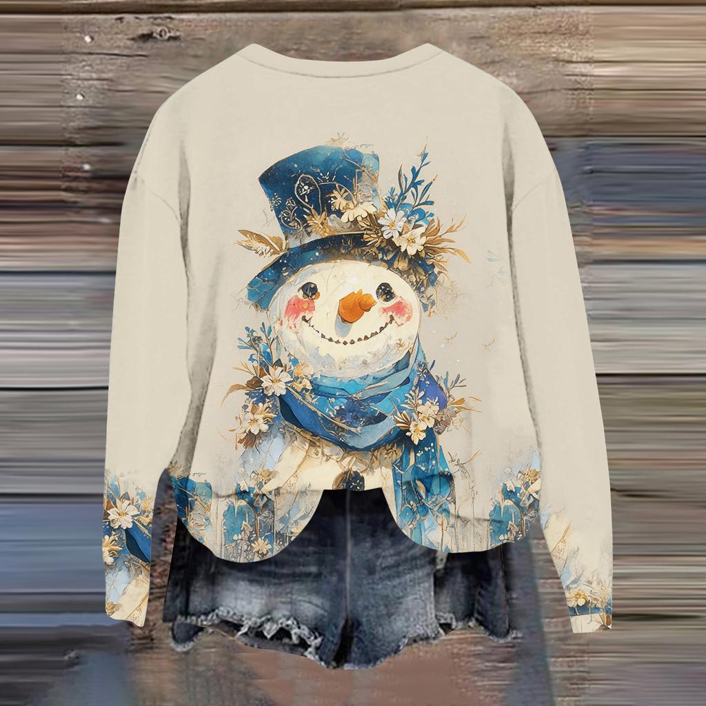 Women's Fashion Printed Long Sleeve Loose Round Neck Sweatshirt Top Fall