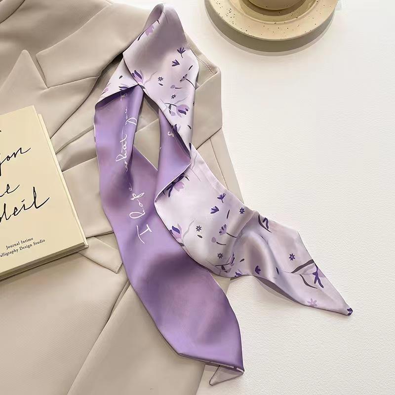 Маленький белый и нежно-зеленый шелковый шарф для женщин, тонкая лента, повязка на голову, резинка для волос, украшение для сумки, длинный