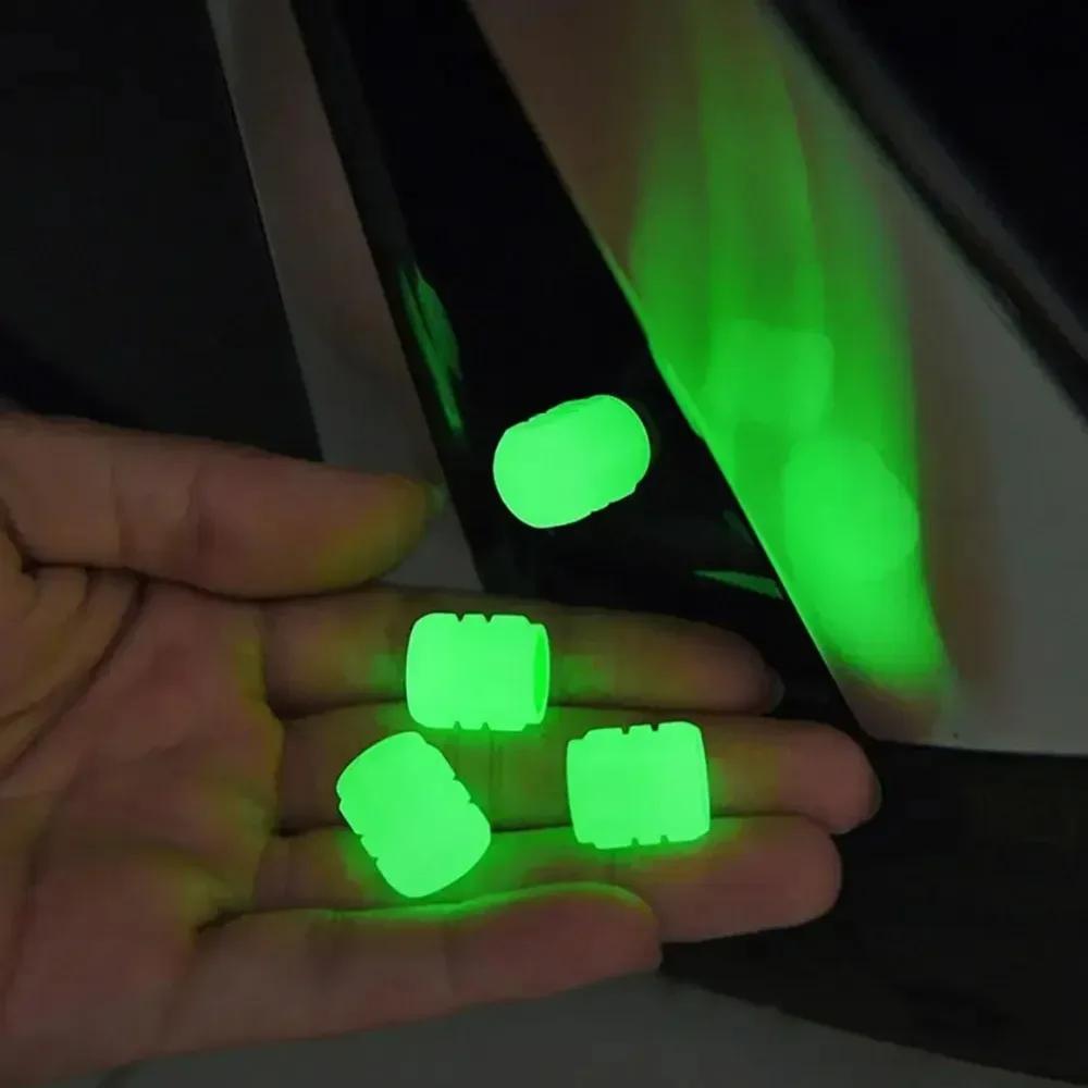 4 Pcs Tire Valve Stem Caps Car Luminous Tire Air Cap Fluorescent Safety Valve Core Cover for Car Truck SUV Motorcycles Bike