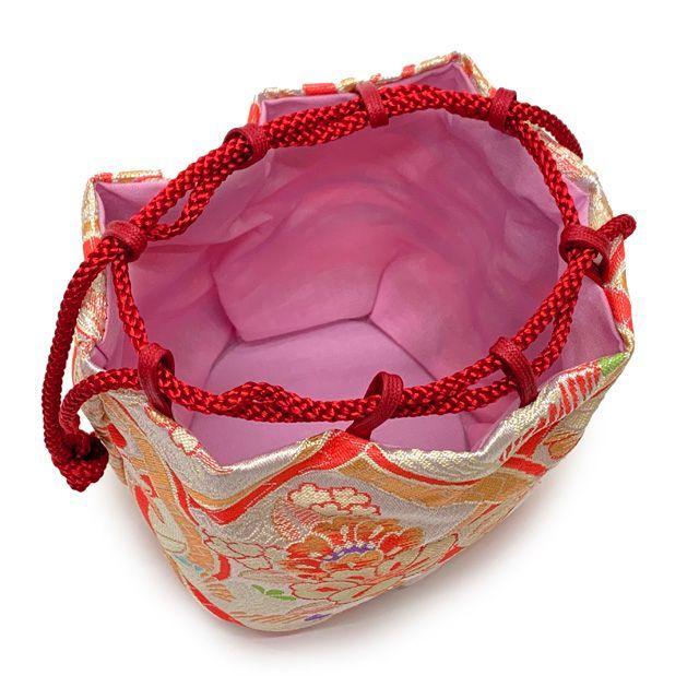 Used Shichi-Go-San Drawstring Purse, Kyoto Nishijin, Luxury Children's Drawstring, For Children's Kimonos and Hakamas, Gold Brocade Fabric, Comes in