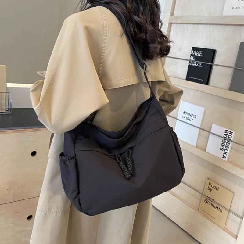 Модные нейлоновые сумки-хобо через плечо, однотонные повседневные сумки на молнии, женские сумки, большая вместимость, однотонная сумка-тоут через плечо