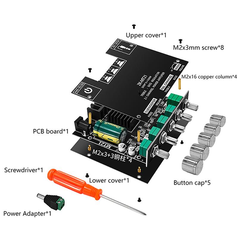 1 шт. Zk-Mt21 2X50 Вт + 100 Вт 2,1-канальный Bluetooth 5,0 сабвуфер цифровой басовый усилитель