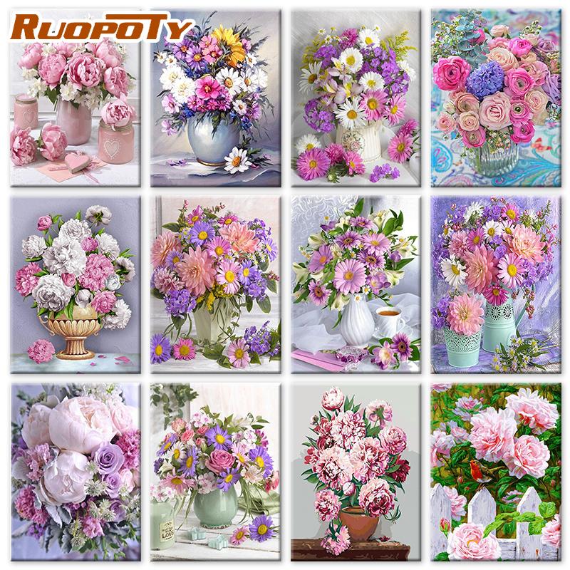 RUOPOTY Рамка «сделай сам», картина по номерам, башня, настенное искусство на холсте, акрил, уникальный подарок, картина по номерам, цветок для гостиной