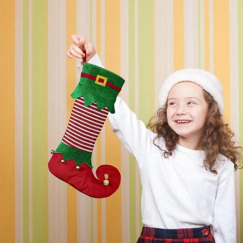 Подвесные рождественские носки Эльфа Красный/Зеленый Украшения для рождественской елки Носок Эльфа Феи Вечеринка