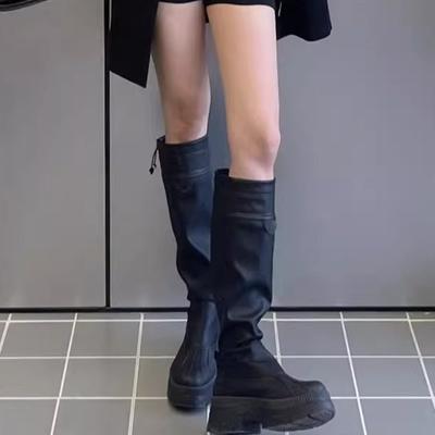 Сапоги на высокой подошве и тонкие высокие сапоги, высокие сапоги, детские осенние новинки 2025 года, кожаные сапоги с небольшим регулируемым голенищем, сапоги-брюки