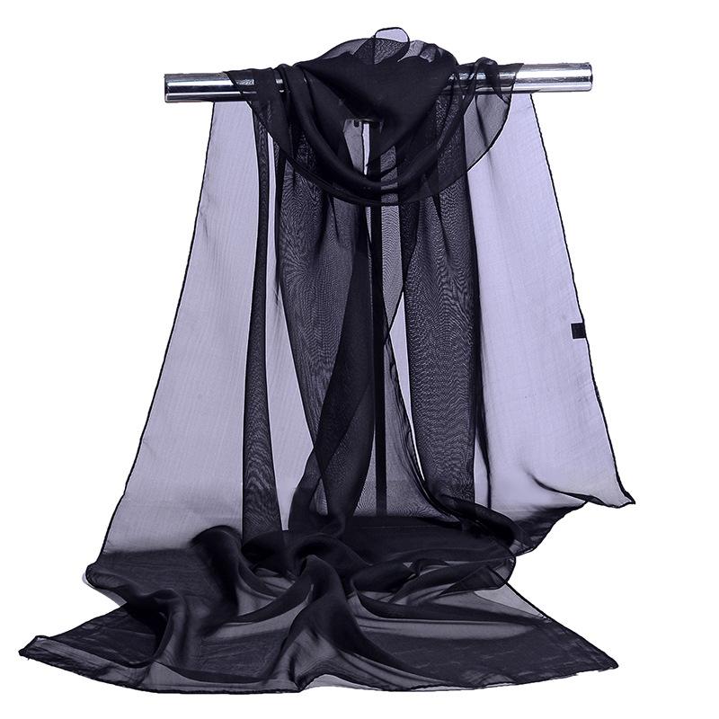 Solid Color Chiffon Long Women'S Printed Silk Scarf, Spring And Autumn Sunscreen, Summer Thin