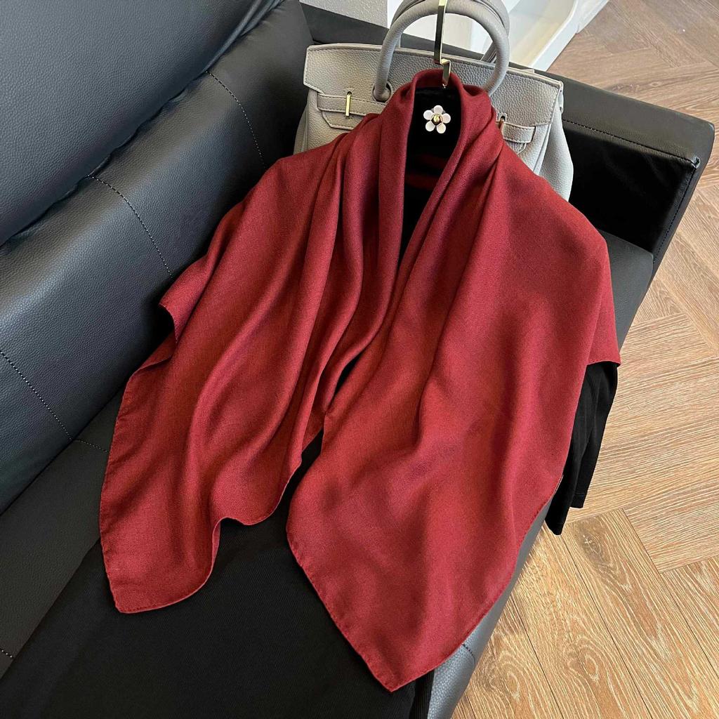 Color block silk scarf Korean version printing color matching scarf twill silk large square scarf 91x91cm shawl sunscreen travel headscarf