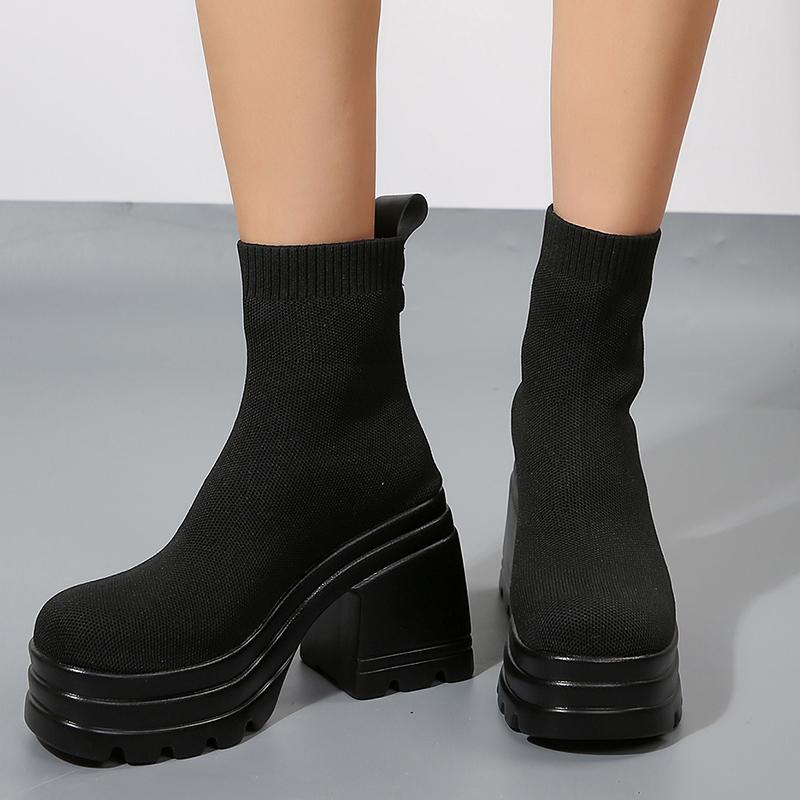 Вязаные женские ботильоны на платформе, сексуальные высокие каблуки, зимняя обувь 2025 года, дизайнерские толстые туфли-лодочки в готическом стиле Botas Mujer