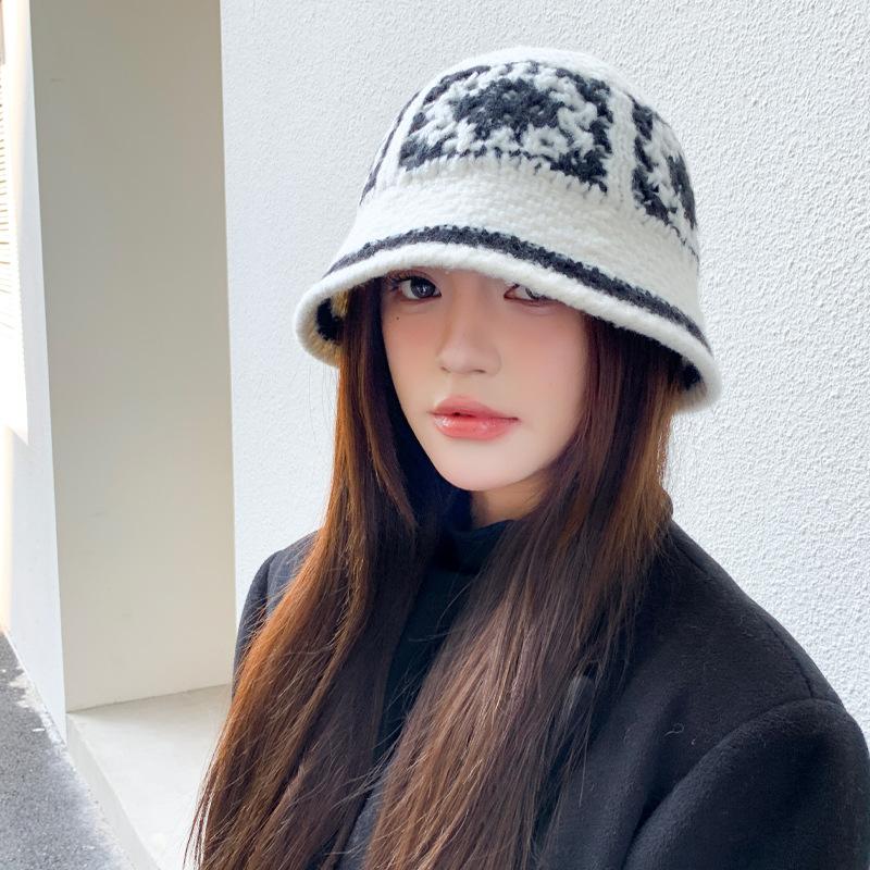 Niche Hand-плетеная шляпа женская шляпа-ведро с изображением маленького лица универсальная вязаная шерстяная шляпа Guochao танцующий лев толстая