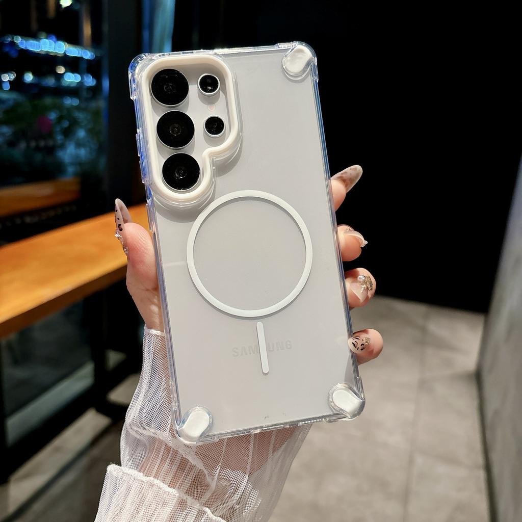 Подходит для Samsung S25 Ультратонкий чехол для мобильного телефона с магнитным кольцом и присоской S24FE Прозрачная мягкая накладка S23 Чехол с защитой от падения по четырем углам