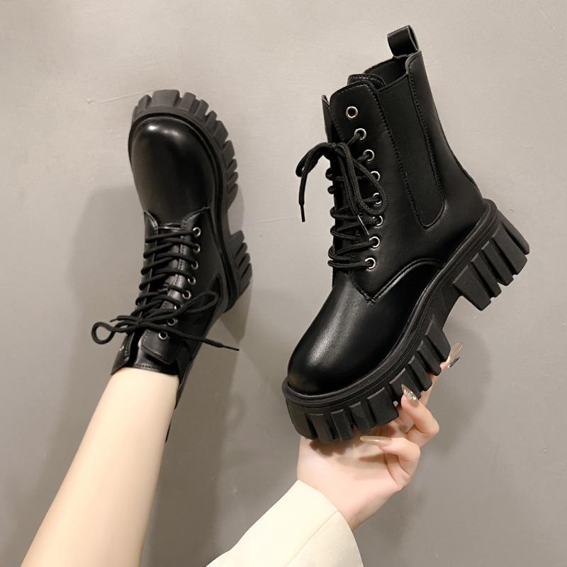 Ботинки Мартин на шнуровке на толстой подошве женские 2024 осень и зима новые корейская версия кожаные женские ботинки удобные на мягкой подошве женские полусапоги