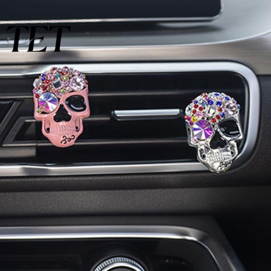 Alloy Car Perfume Holder Bling Skull Vent Clips, Rhinestone Diffuser Clip, Shiny Sophisticated Decor Air Conditioner Decoration, Funny Auto