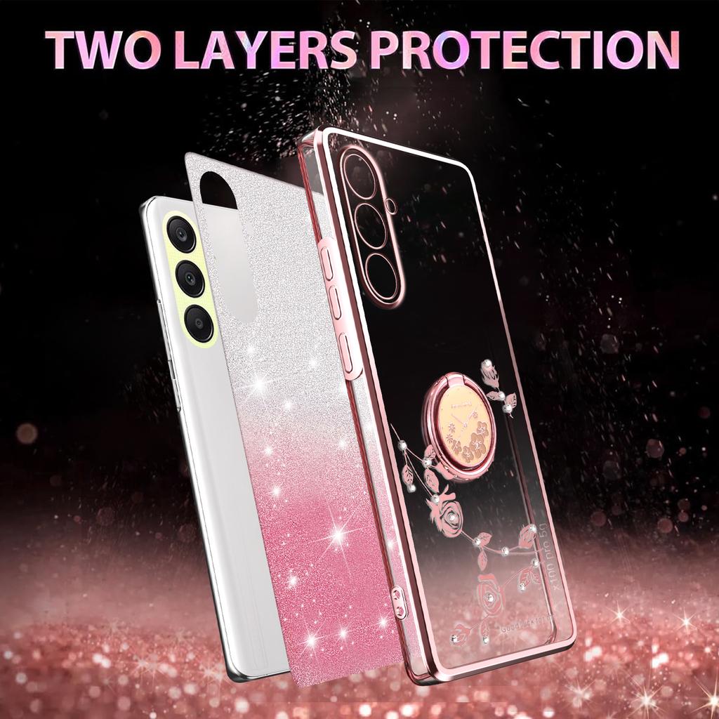 KADEM Чехол для Samsung Galaxy A26 5G с кольцом-подставкой, ТПУ, с цветами, чехол для телефона с градиентным блеском