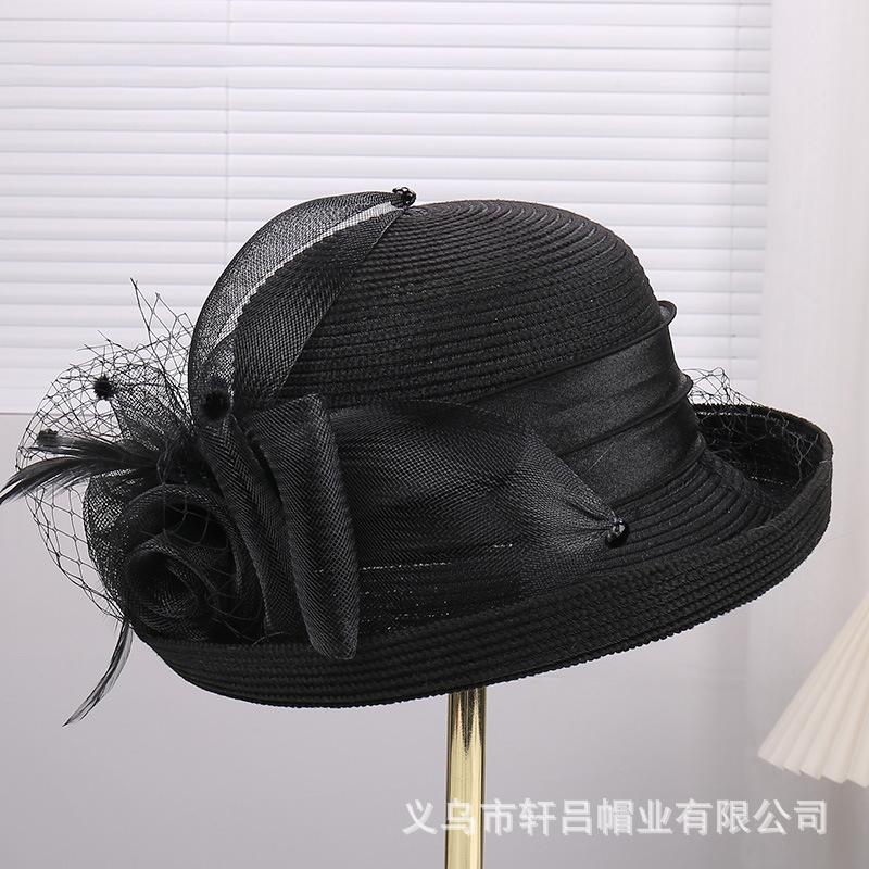 European and American temperament retro crimped brim breathable mesh basin hat women's summer banquet fashion versatile sunshade sunscreen hat