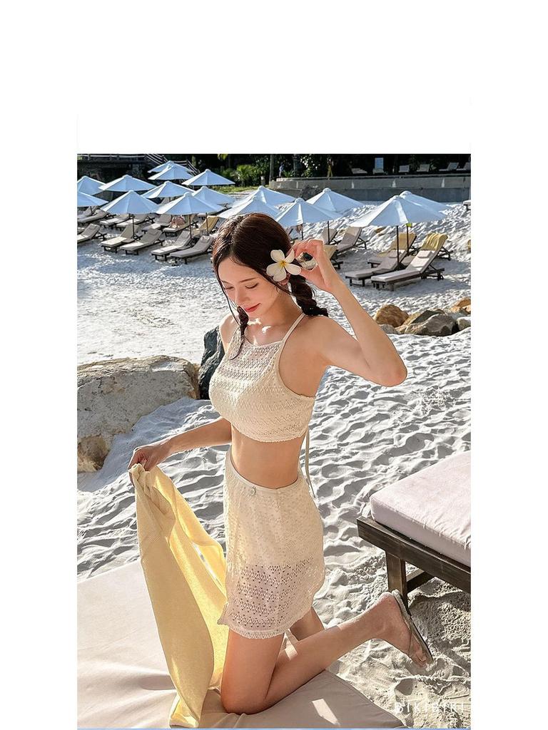 Женский сексуальный кружевной купальник бикини халтер с юбкой - Раздельный купальник в корейском стиле