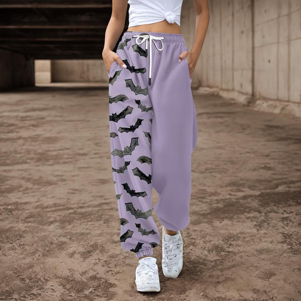 Женские повседневные брюки с принтом на Хэллоуин, эластичные брюки с завязками на талии