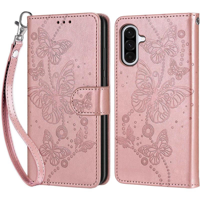 For Samsung S25 S24 S23 A16 A15 A14 A26 A36 Redmi Note 14 13 12 Pro Cartoon Butterfly Embossed PU Leather Card Slots Flip Wallet Kickstand Phone Case