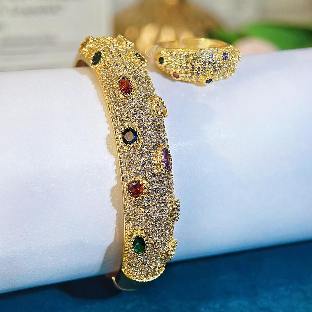 French Retro 18K Color Zirconium Bracelet Ring Super Luxury Wedding Atmosphere Diamond Jewelry Set Women