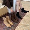 2025 New Autumn and Winter French Versatile Pointed Kitten Heel Buckle Short Boots Elastic Thin Boots Korean Version Socks Boots Women
