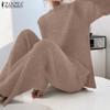Women Knited Outfits Long Sleeve Blouse and Trousers Two Piece Suit Set