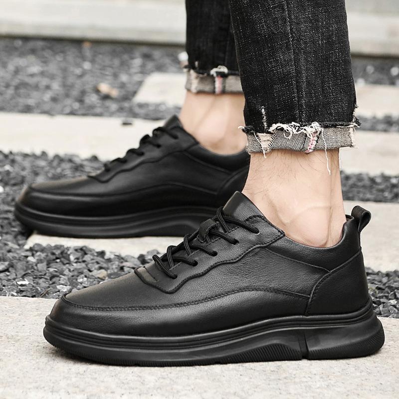 Мода 2025 Новая Натуральная Кожа Кеды Мужские Весна Осень Повседневная Кожаная Офисная Обувь Удобная Уличная Дизайнерская Обувь на Толстой Подошве