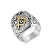Gold Vintage Style Masonic Titanium Steel Ring for Men Bully Hip Hop Jewellery Street Hipster Wear Accessories Male Punk Finger Ring