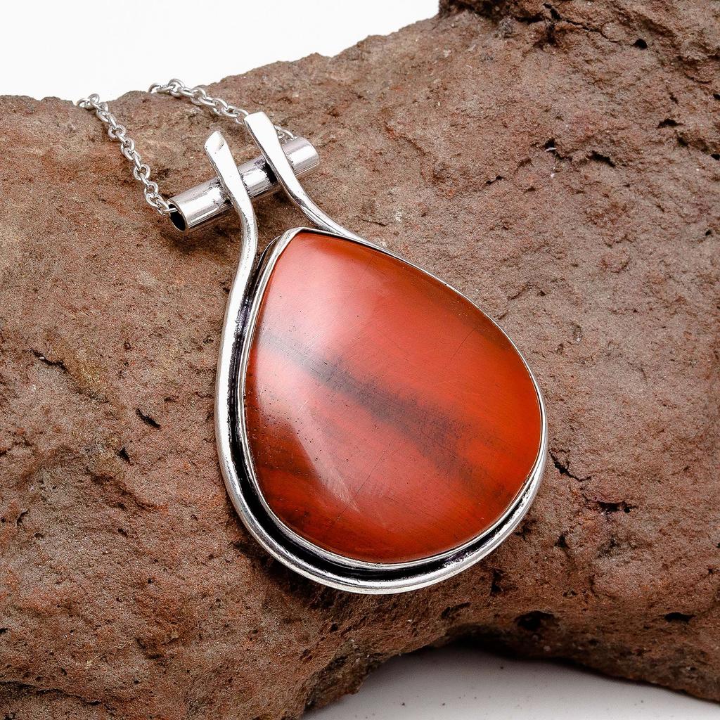 Серебряное ожерелье ручной работы с драгоценными камнями из красной яшмы на День матери, 20 дюймов