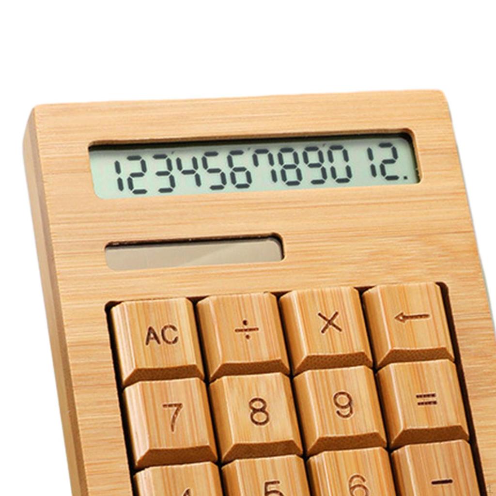 Калькулятор на солнечных батареях, 12-значный настольный калькулятор, бамбук, большие кнопки, простой в использовании для студентов