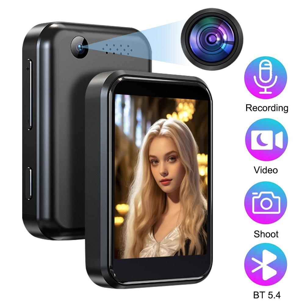 Портативный MP3-плеер Bluetooth 5.4 HiFi музыкальный плеер MP3 Walkman сенсорный экран встроенный динамик диктофон камера воспроизведение видео FM